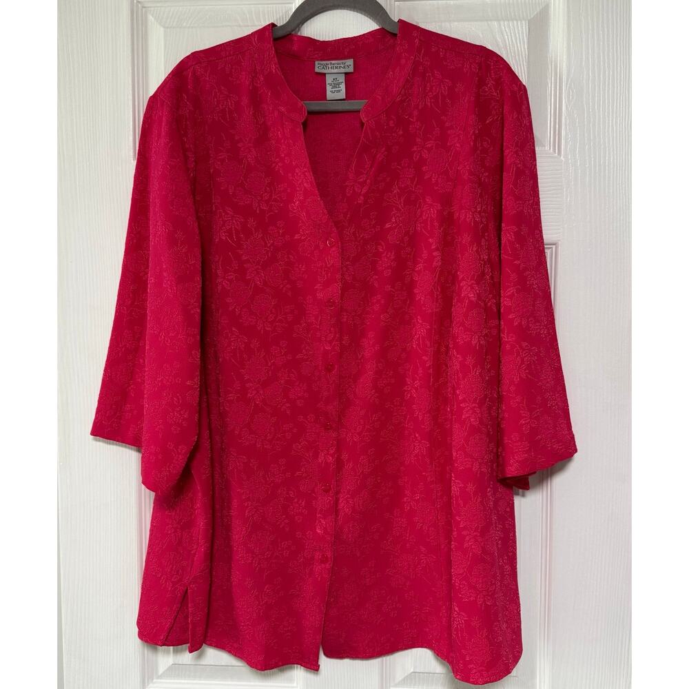 Maggie Barnes For Catherines Women's Pink Floral Textured Top Size 2X